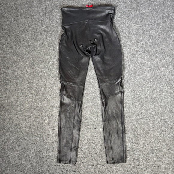 Spanx Faux Leather Moto Leggings Black High Waist Ribbed Panels Medium M - Picture 5 of 9